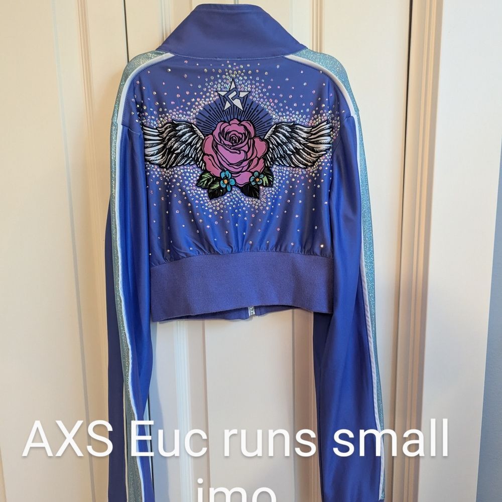 Rebel Athletic AXS Purple Jacket with Rhinestone Rose Design Cheer Dance Pageant